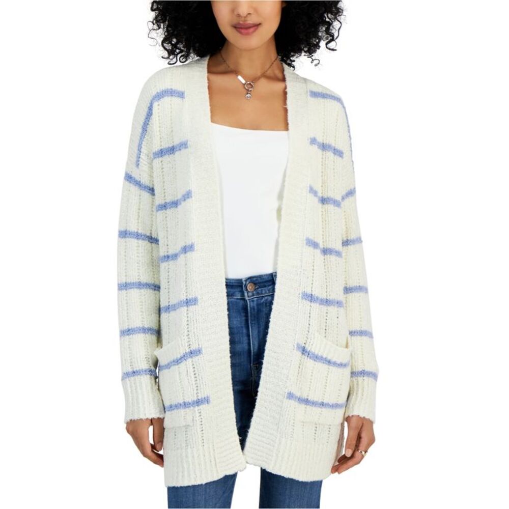 Hippie Rose Womens Juniors Striped Open Front Cardigan Sweater, NWT